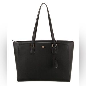 🔥🔥🔥Tory Burch Large Robinson Black Leather Tote Shoulder Bag
